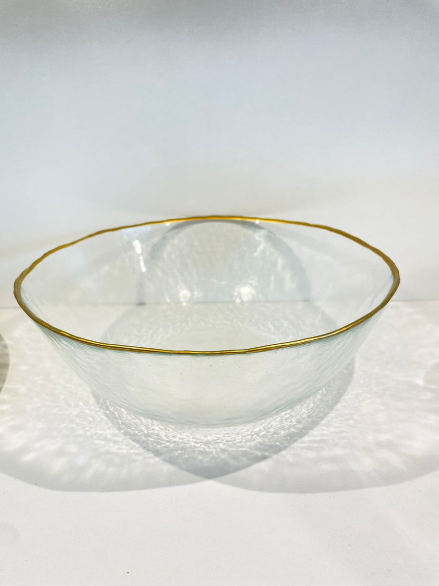 Plain glass salad bowl with matte gold rim Trendsettings