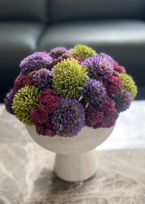 Multi Colored Flowered Vase with Short Stem.