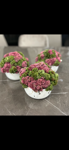 White Vase with Pink And Green Greenery.