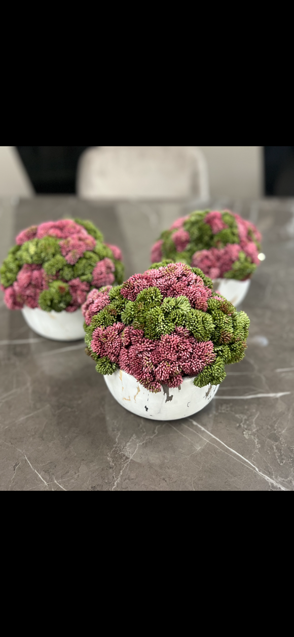 White Vase with Pink And Green Greenery.