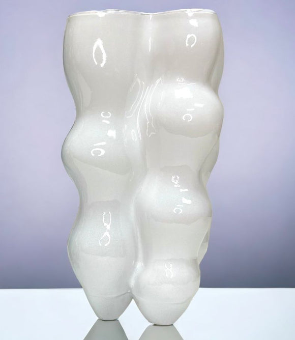 7” tall bubble glass vase white #826354