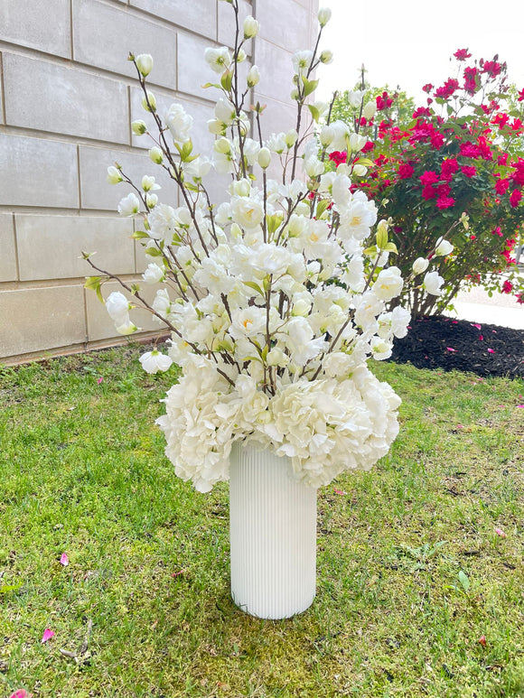 White Flower Arrangement with White Vase
