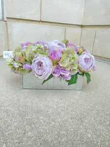 Light Pink Roses with Rectangular Mirrored Vase