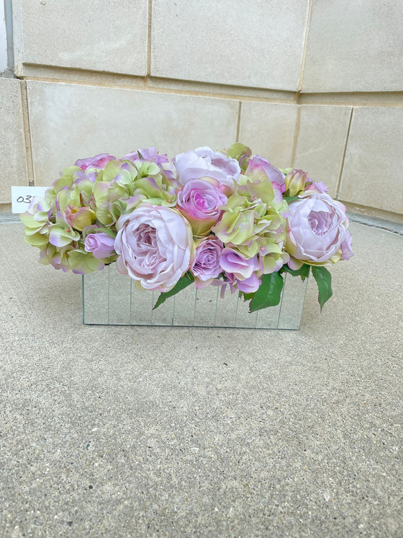 Light Pink Roses with Rectangular Mirrored Vase