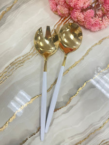 Set of 2 Salad Servers with White Handles #316