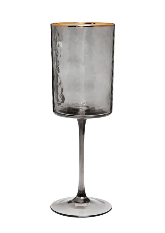 Set of 6 modern gray hammered glass with gold rim #9997