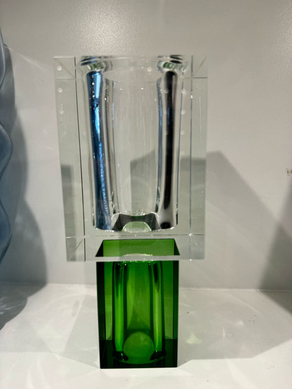 Crystal vase with green base #2301