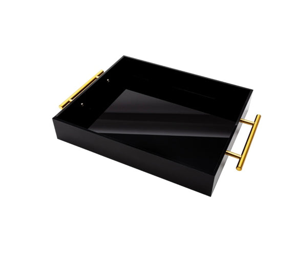 Lucite tray black and gold 12x10x2