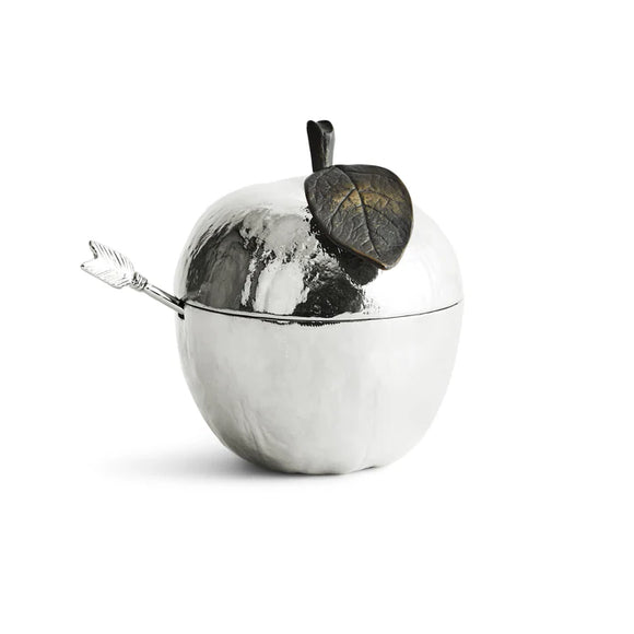 Apple Honey Pot With Spoon - Silver Michael Aram