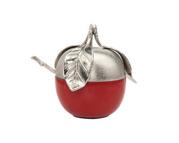 Red and Silver Apple Honey or Jam Dish - Godinger