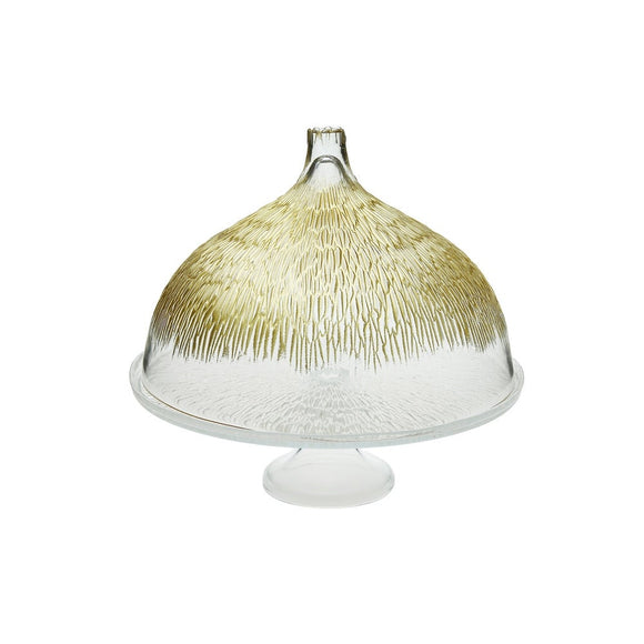 Glass Cake Stand With Dome With Gold Design