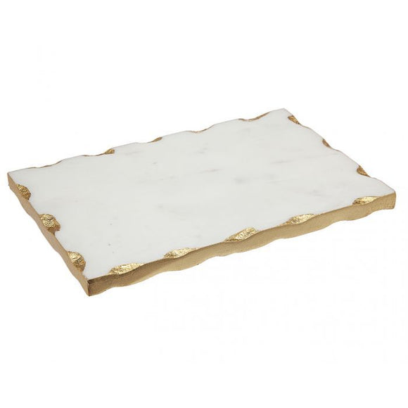 White marble Challah Board with gold edge