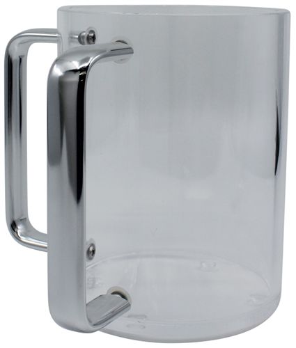 Lucite washing cup with shiny silver handles