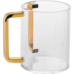 Lucite washing cup with shiny gold handles
