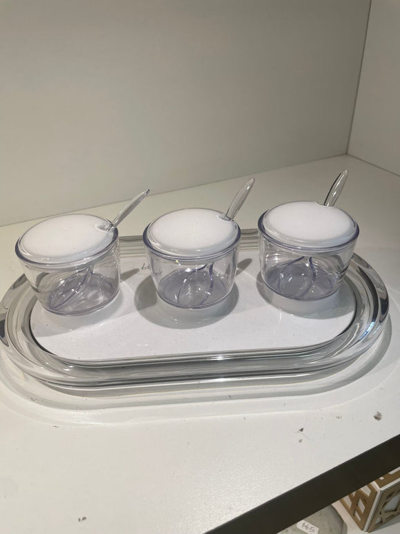 Lucite Dip Holder with Tray and Spoons