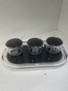 Lucite Dip Holder with Tray and spoons - Black