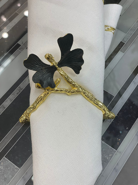 Set of 4 black and gold butterfly napkin ring