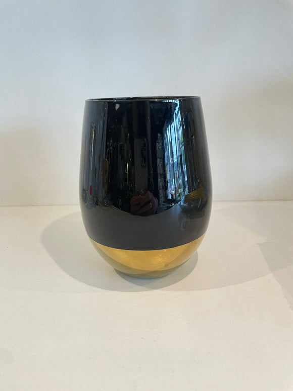 Black & Gold Stemless Wine Glasses, Set of 6