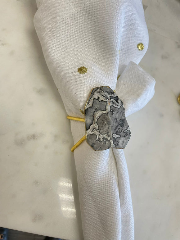 Set of 4 gold napkin ring with gray marble