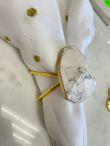 Set of 4 gold napkin ring with white marble