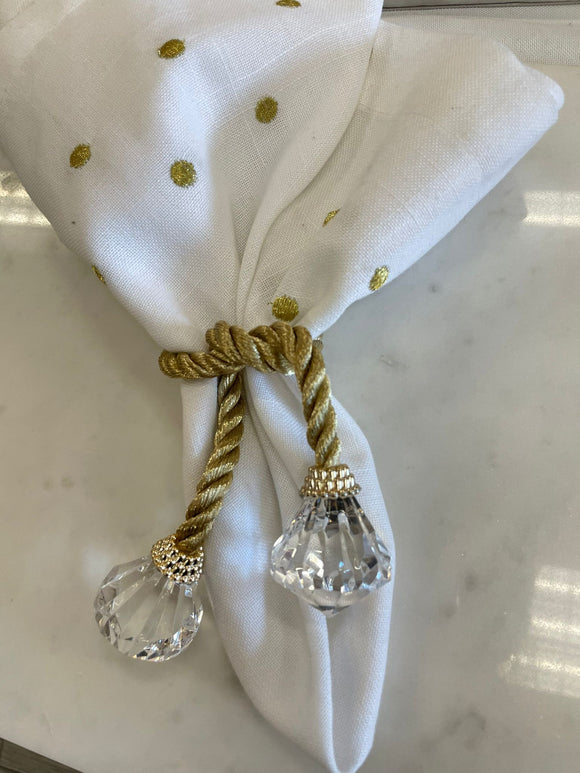 Set of 4 gold rope napkin ring with diamond piece