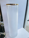 Frosted white glass tall vase with gold rim