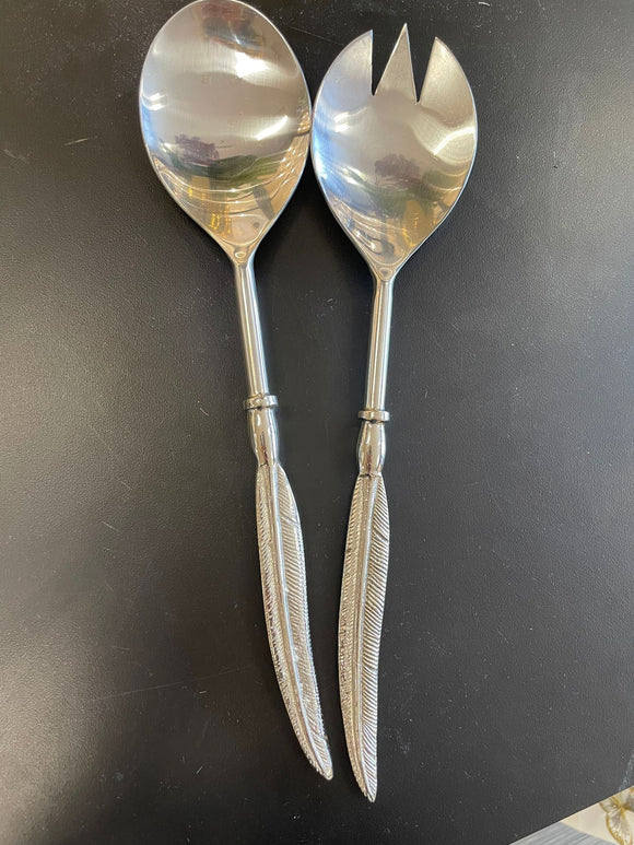 Feather Silver Salad Servers