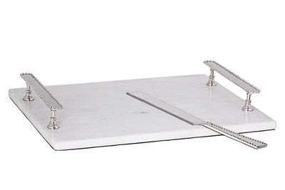 Silver handle marble challah board