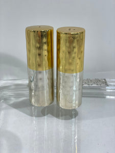 Silver and gold hammered salt and Pepper Shaker