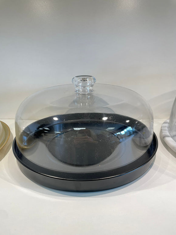 Black Stainless steel cake plate with Lucite Dome
