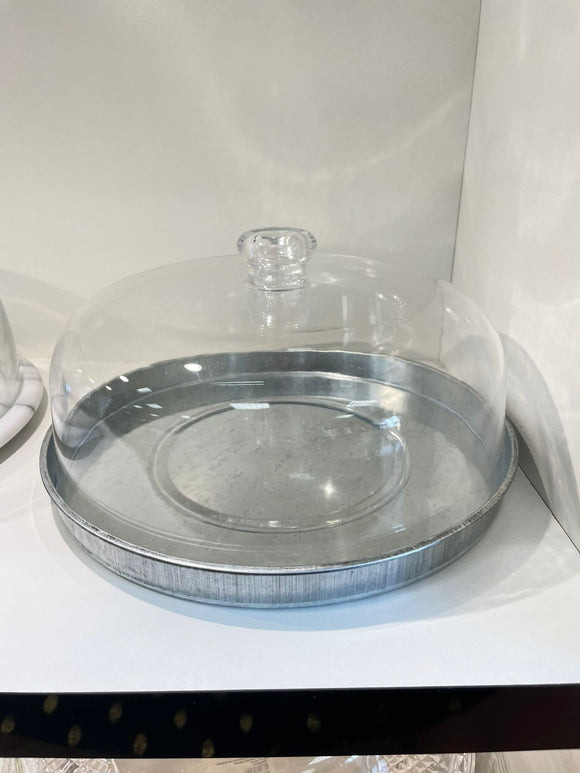 Silver stainless steel cake plate with lucite dome