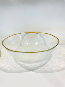 Plain glass salad bowl with matte gold rim