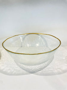 Plain glass salad bowl with matte gold rim