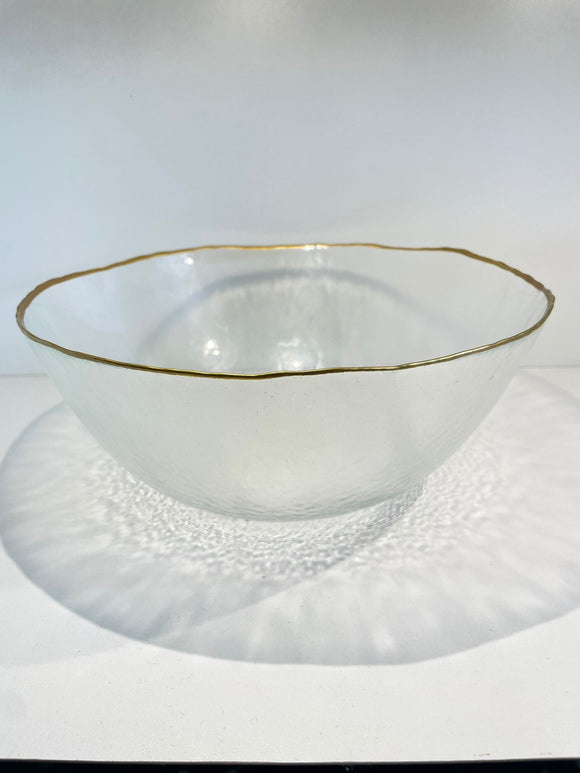 Plain glass large salad bowl with gold rim