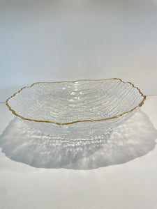 Medium square crushed salad bowl with gold rim.