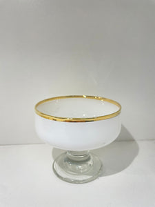 Set of 6 White Dessert Cups with Clear Stem and Gold Rim