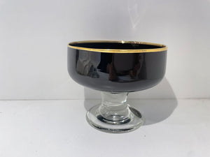 Set of 6 Black Dessert Cups with Clear Stem and Gold Rim