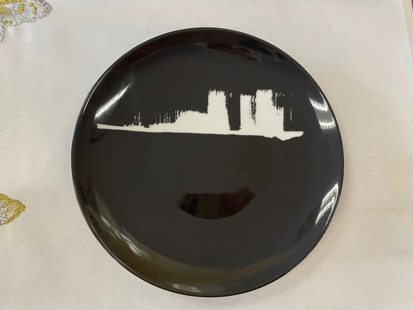 Set of 4 Black salad plate with white Design #12