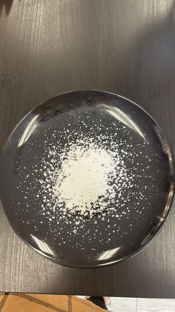 Set of 4 black salad plate with white Design #13
