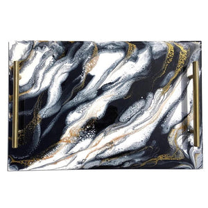 Black&White lucite challah board with Gold handles #1