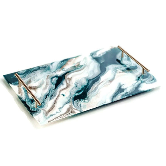 Green&White lucite challah board with Gold handles #4