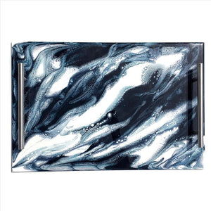 Deep Blue lucite challah board with Gold handles #6