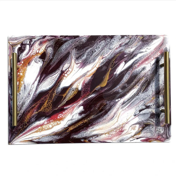 Burgundy&White lucite challah board with Gold handles #5