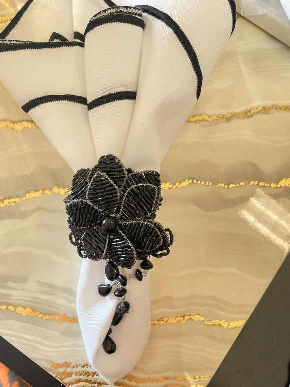 Black Flower Napkin ring set of 12