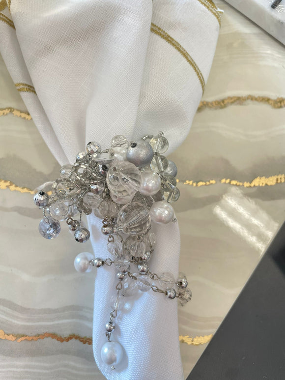 Elegant White Pearl Napkin Ring Set of 12