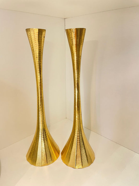 Set of 2 tall gold candlesticks 14”