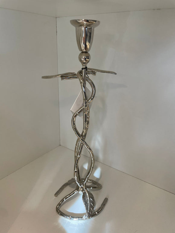 Single silver leaf candlestick