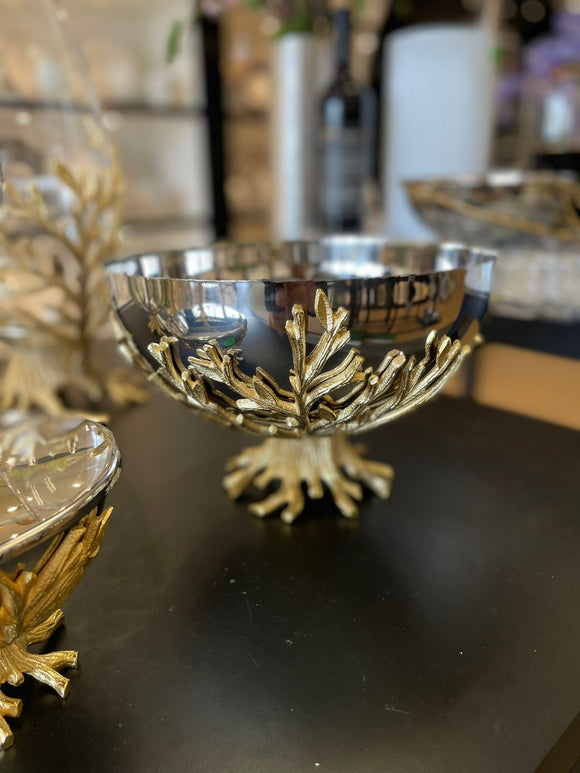 Golden branch metal bowl