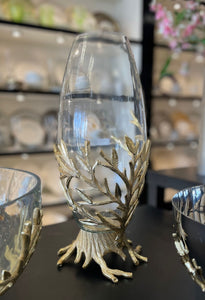 Golden branch glass vase
