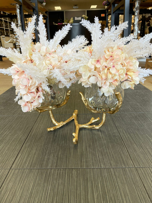 White and Light pink Flower Arrangement With Double Vase